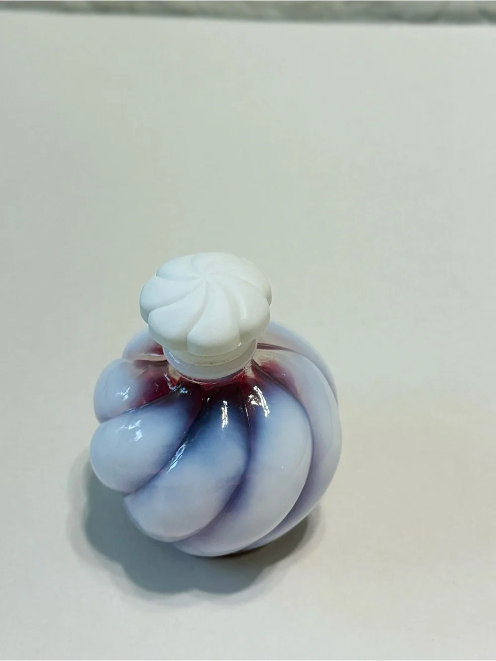 Vintage Wrisley White Cloud Carnation Fenton Opalescent Swirl Bottle Flower Cap